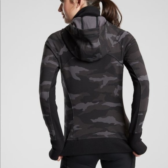 Athleta Triumph Printed Hoodie Zip Sweatshirt Camo Black - Picture 2 of 6